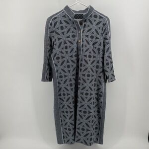 Gretchen Scott Grey Geometric Circle Print Button Front Shift Dress S 3/4 Slv